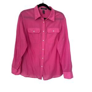 Lauren Ralph Lauren Top Womens Size 1X Pink Cotton Silk Button Up Long Sleeve